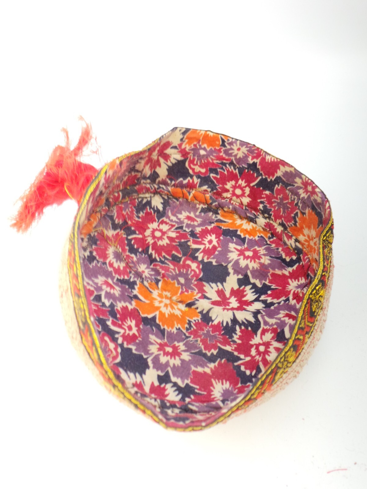 Antique Bride wedding Uzbek Bukharan Gold Gilded Hand Embroidery Cap Hat Ethnic