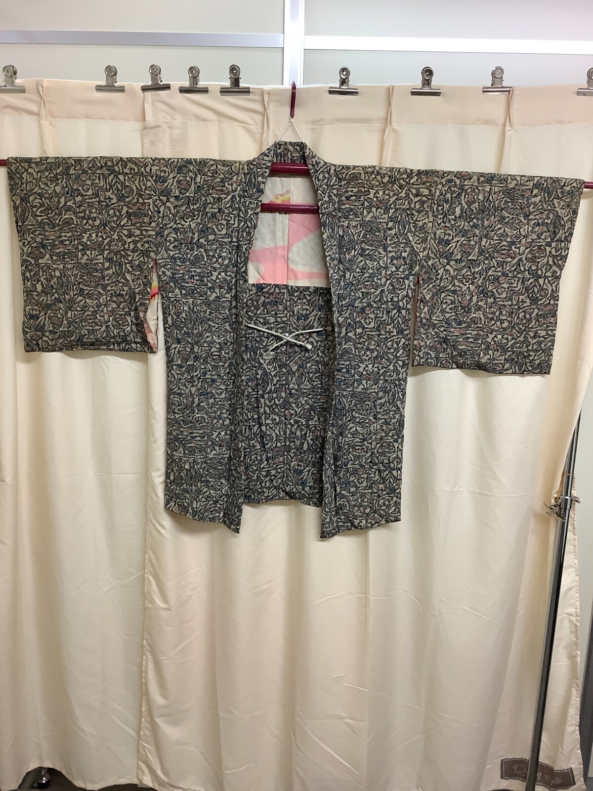 Japanese Vintage Kimono Haori Jacket pure silk beige gray Height 32.28inch