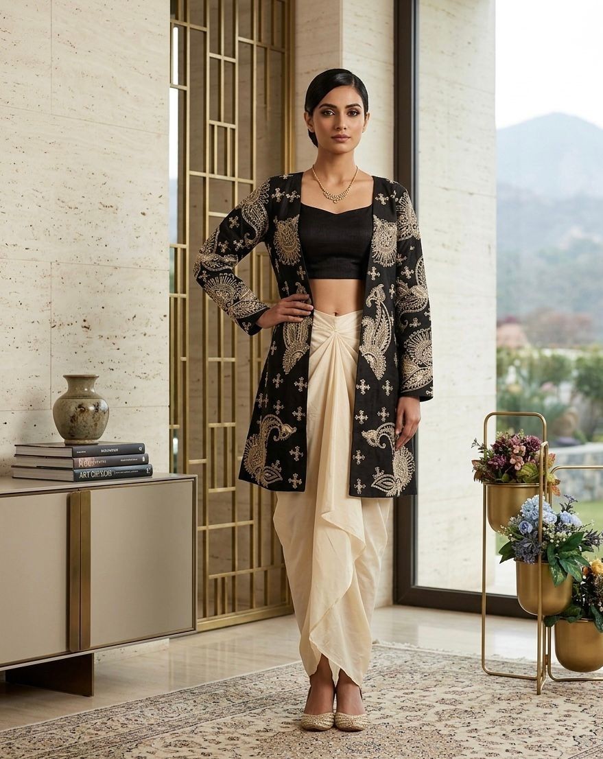 NDO WESTERN DRESS PARTY WEDDING WEAR KOTI BLOUSE WITH SKIRT WOMEN BOLLYWOOD NEW