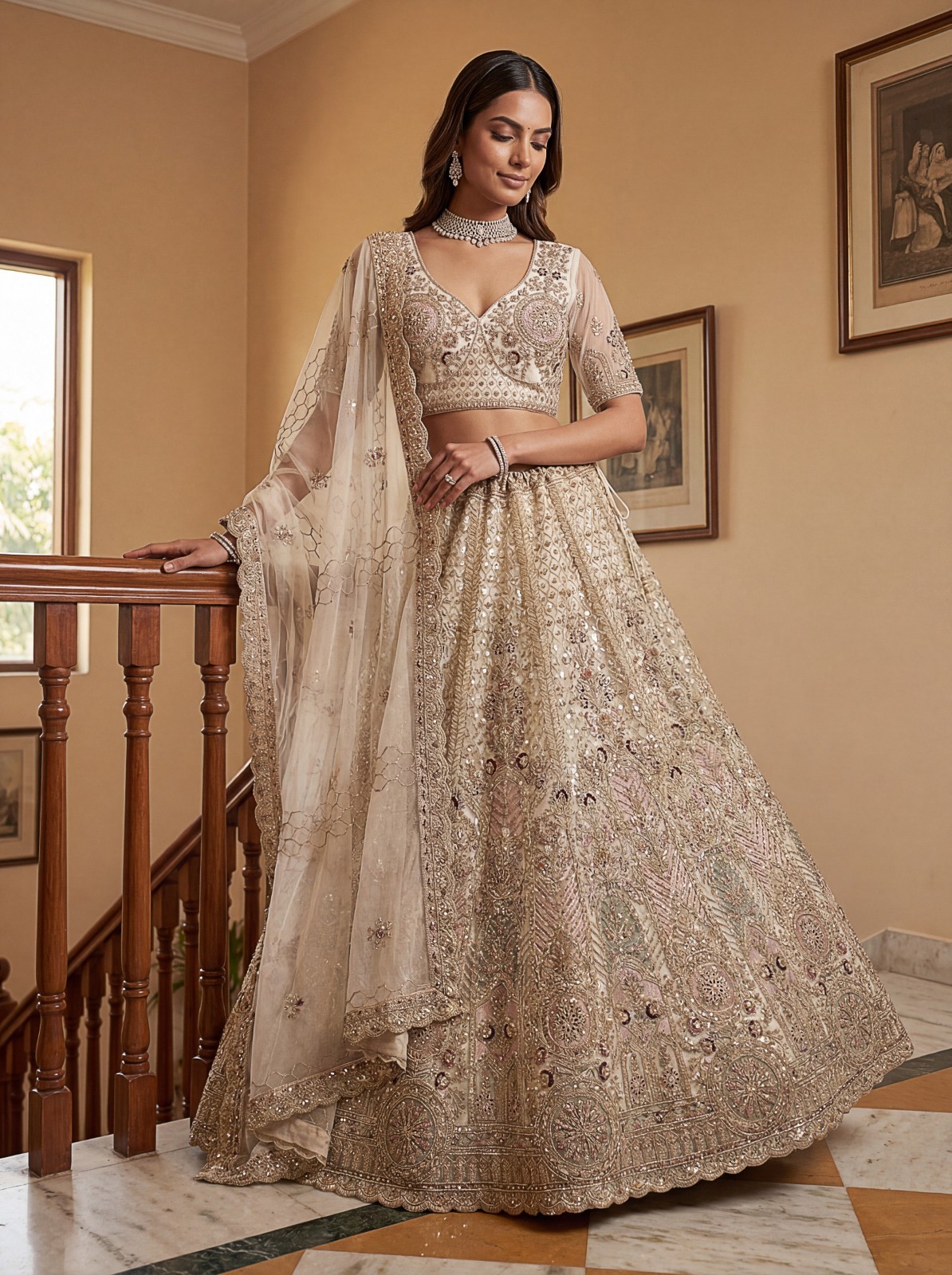 Luxury Bridal Net Lehenga Choli Multi Thread Embroidery Party Wear