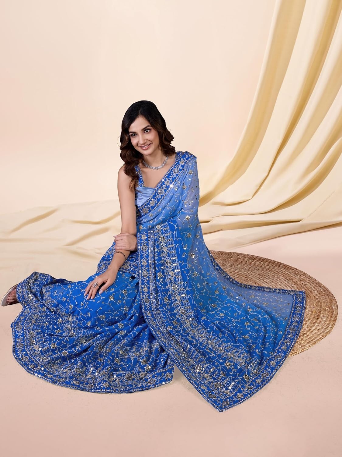 Women’s Georgette Sequin Embroidery work Saree with Unstitch Blouse Piece