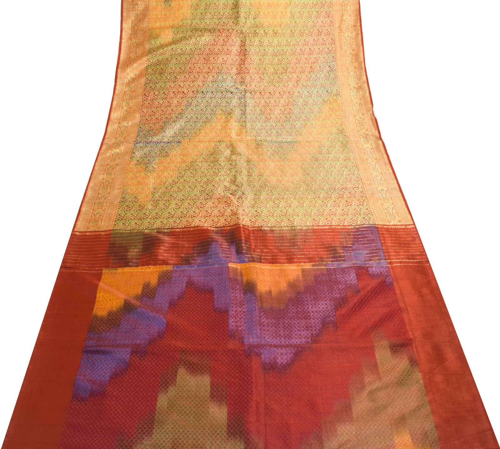 Sushila Vintage Heavy Saree Art Satin Silk Banarasi Brocade Multi-Color Fabric