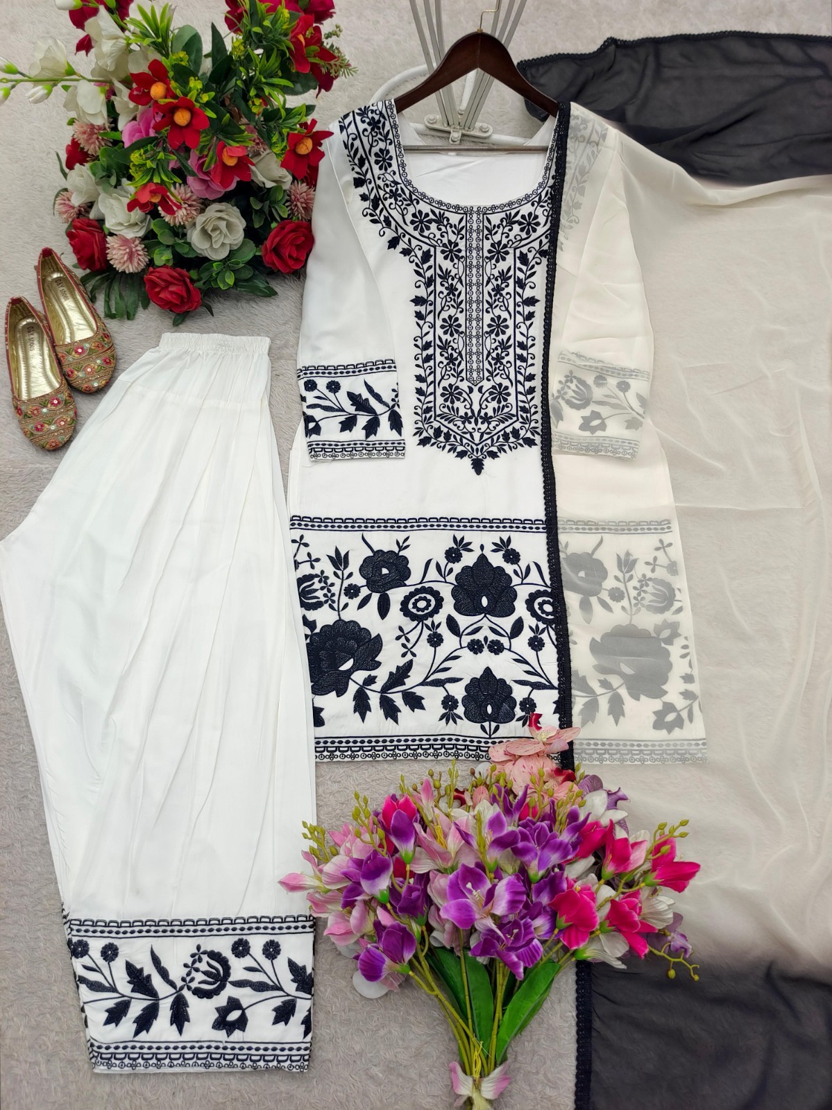 Designer crep Top Farshi Palazzo Dupatta Party Wear Women Farshi shalwar suit