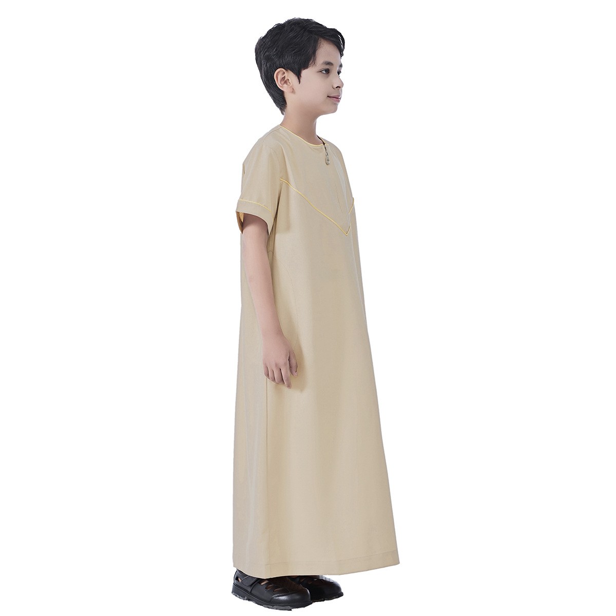 Eid Muslim Boy Robe Fashion Arab Jubba Thobe Short Sleeve Abaya Islamic Clothing