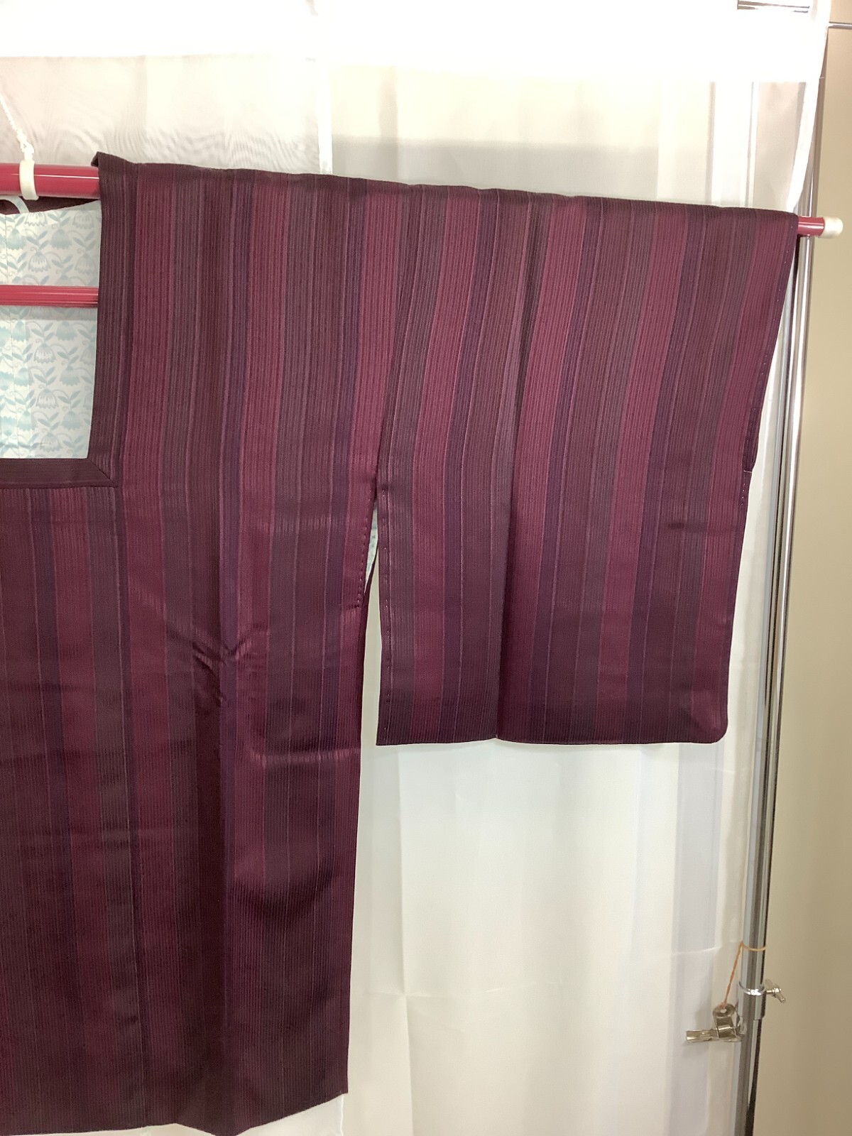 Japanese Vintage Kimono Michiyuki coat border dark red Height 31.49inch