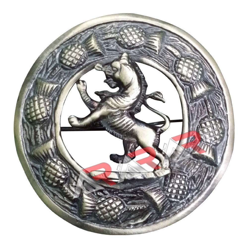 AAR Scottish Rampant Lion Kilt Brooch Fly Plaid Thistle Antique Finish 3″ (7cm)
