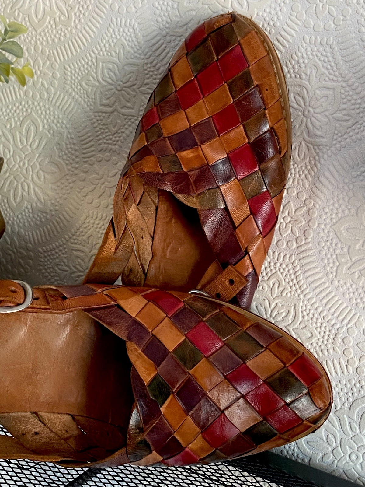 Peculiar HANDMADE LEATHER Bag and Sandals 7M Boho Style, Red Brown Orange.