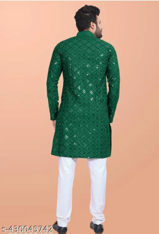 Indian Traditional Men Fastival Mirror Work Kurta Wedding Kurta