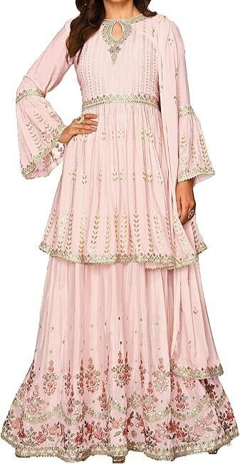 Mint Green & Pink Embroidered Sharara Set – Ethnic Wear
