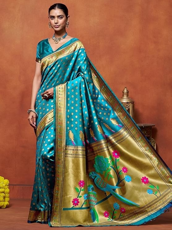 Women’s Silk Blend Woven Paithani saree With Blouse Piece | Wedding Saree Heavy