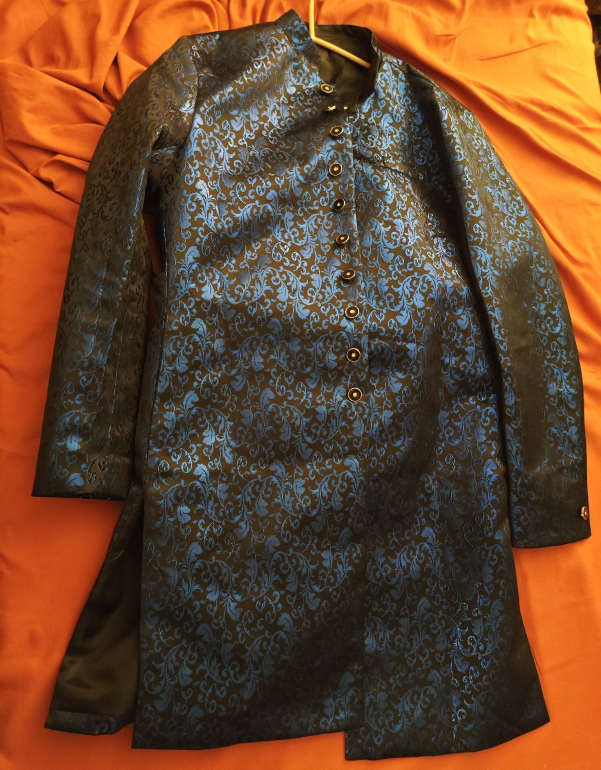 Blue-Black Mandarin-Style Button Kurta (Medium)