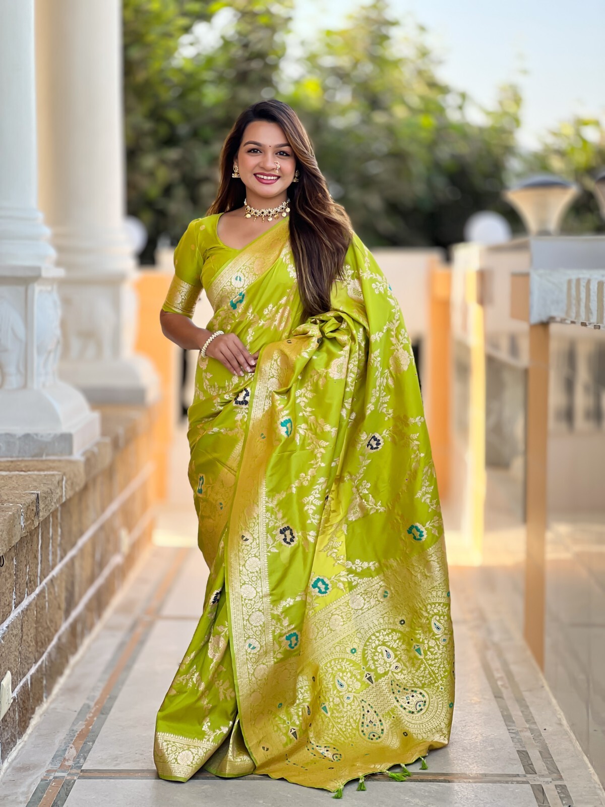 Meenakari Soft Banarasi Silk Women Sari Designer Weaving Indian Traditional Sari