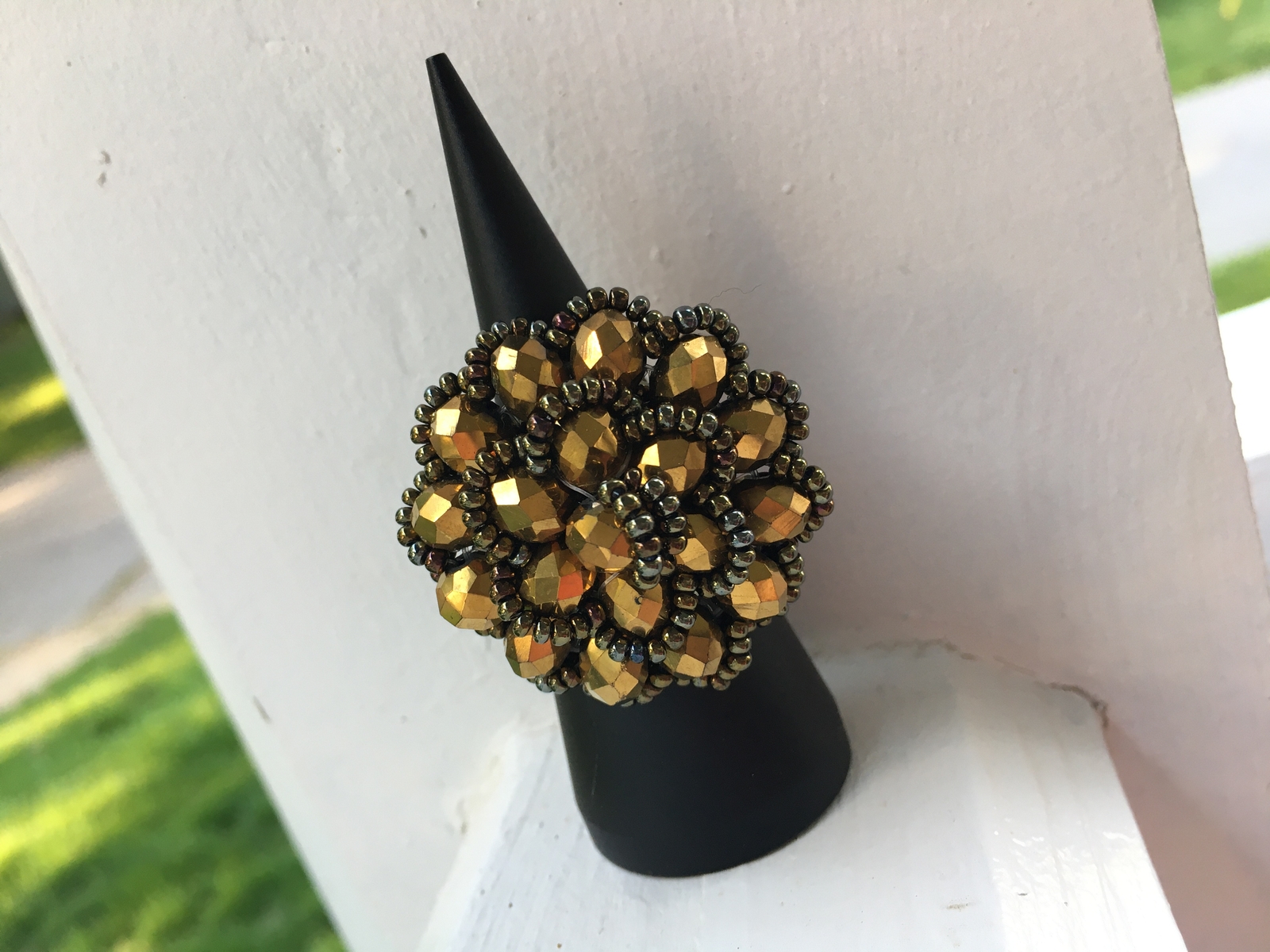 Handmade Mexican Huichol Bead Flower Ring – Anillo Mexicano – Artesanias