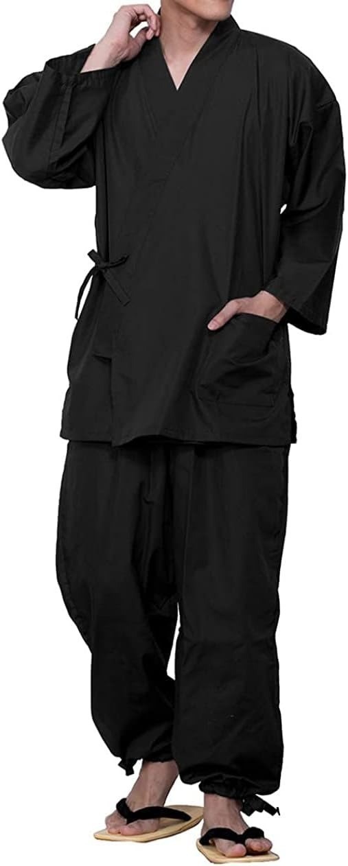 Japanese Samue Men’s Traditional Work Kimono Set Cotton Black Casual Wear Japan
