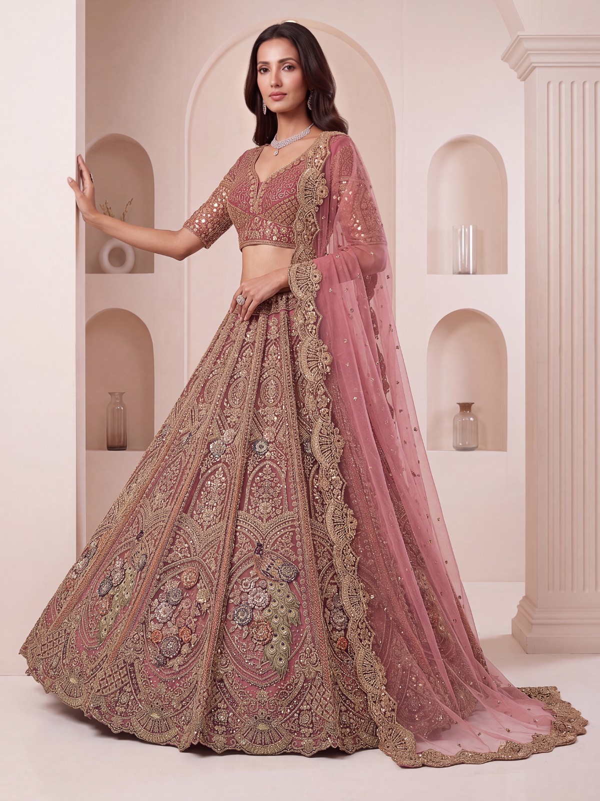Bridal Net Lehenga Choli Peacock Zari Sequins Embroidery Party Wear Dress
