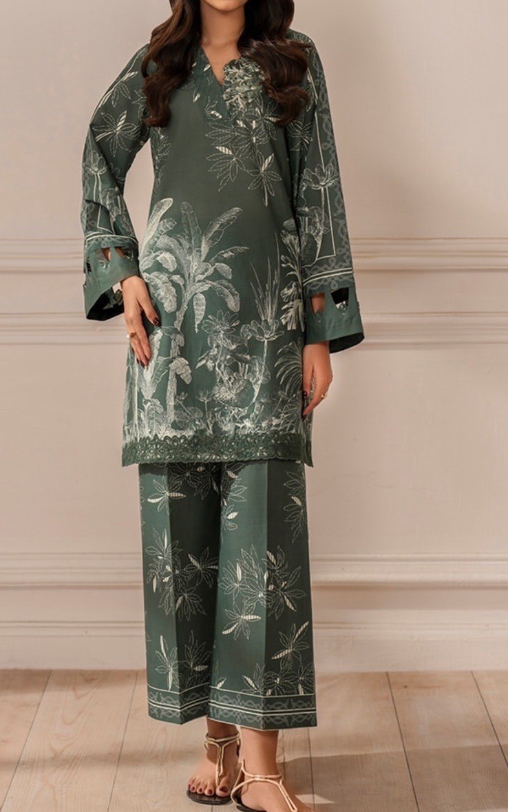 IZNiK Pakistani Ready To Wear Straight Shirt Kurta & Culottes Pant Green Size S