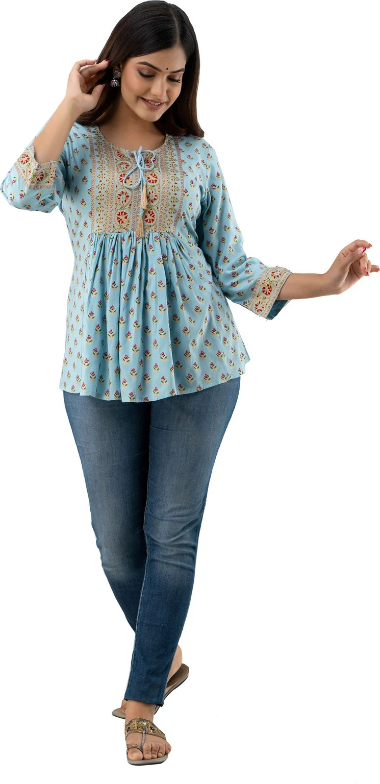 Women Casual Regular Fit Printed Kurta Top Designer Bollywood Tunic Kurti Dress