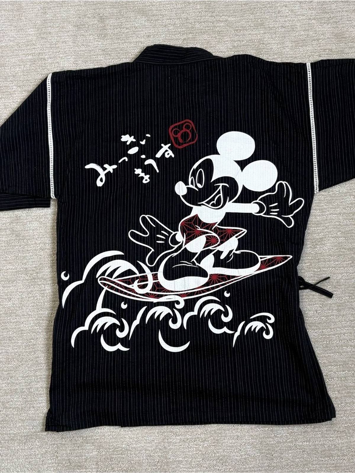 NWT Takihyo X Disney Mickey Mouse Surfer Kimono Robe Size Large Black Pinstripe