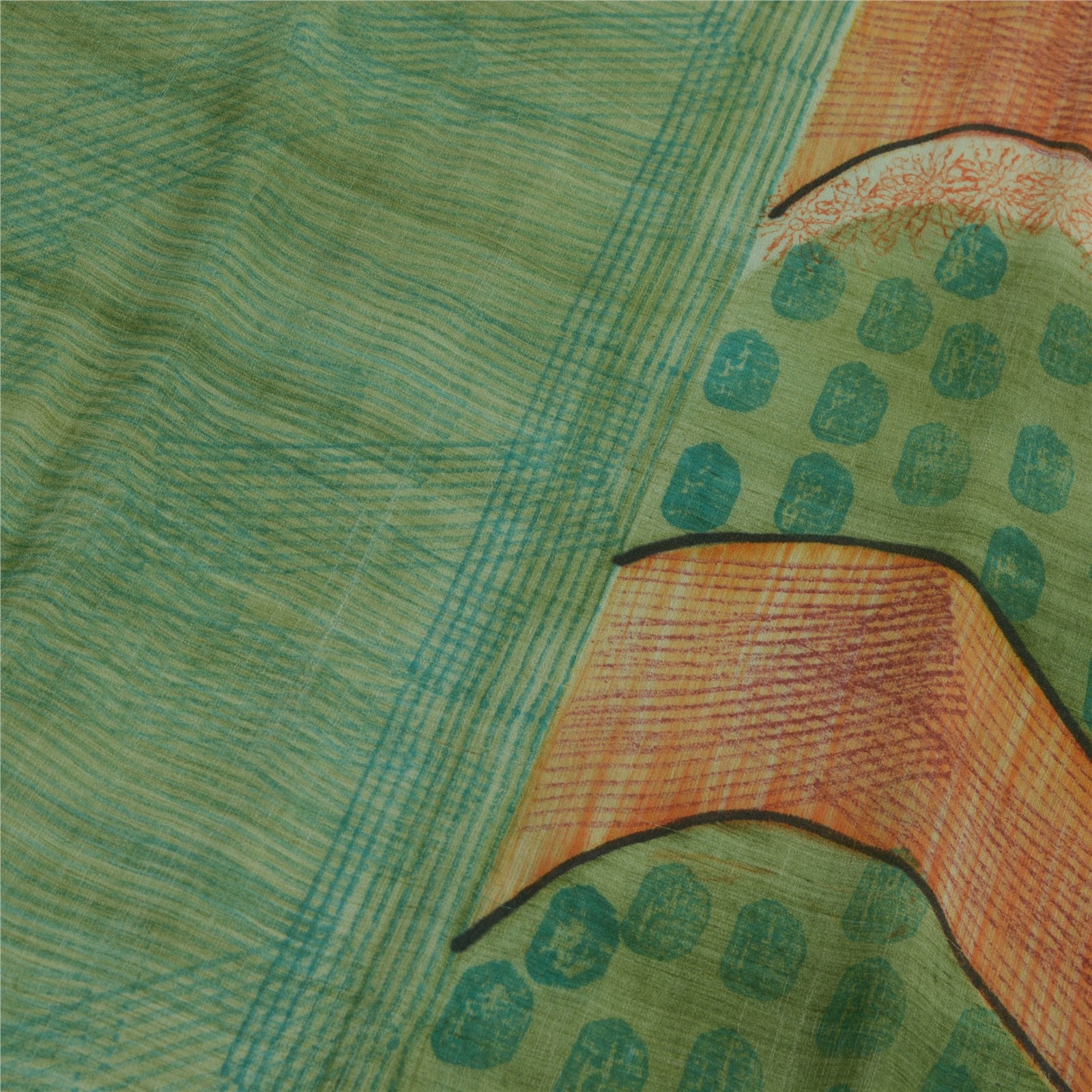 Sanskriti Vintage Green Sarees Pure Georgette Silk Printed Sari Craft 5Yd Fabric