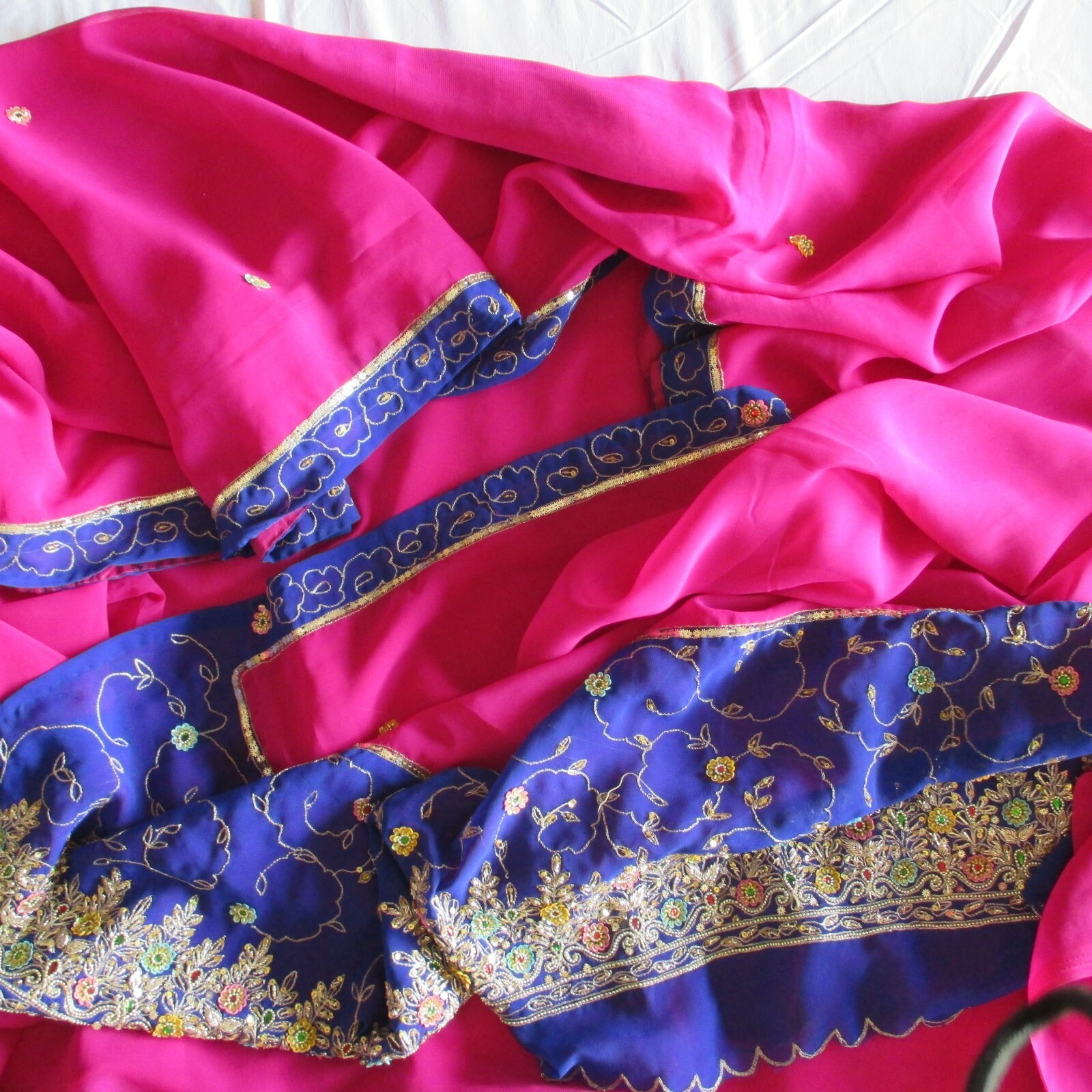 FALSA Blue GOLD EMBROIDERY Sari PLEASING Fabric ELEGANT Saree FANTASTIC Curtain
