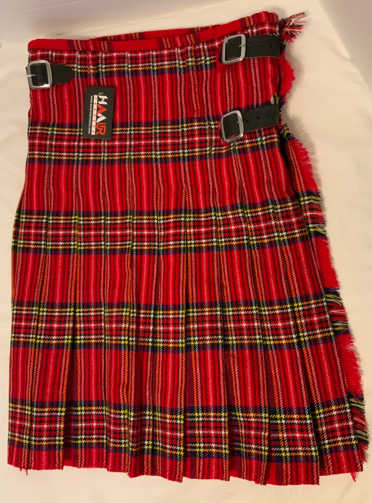 Kilt Scottish Design Tartans Mens Size 30 Red/Yellow/Black Plaid W/Buckles