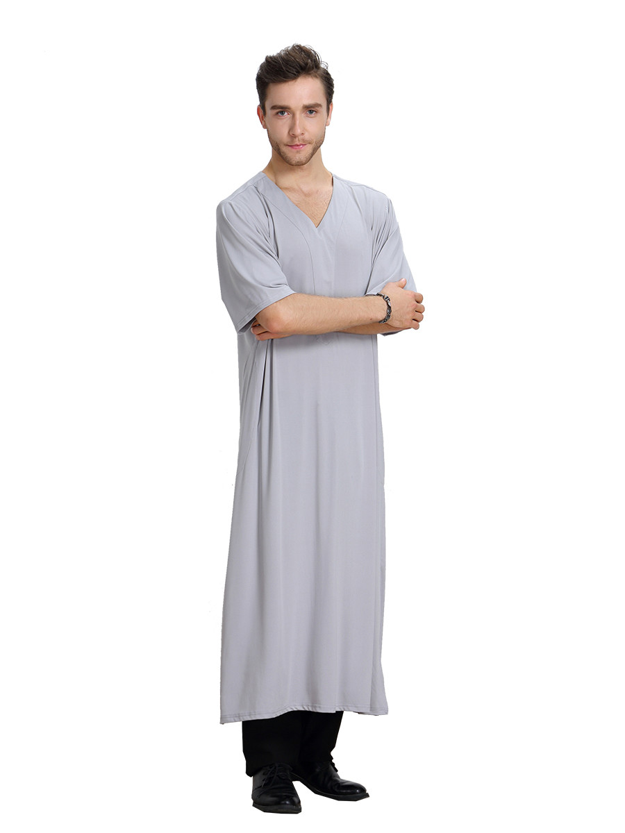 Saudi Muslim Men Abaya Dishdasha Jubba Thoub Thobe Kaftan Short Sleeve Ramadan