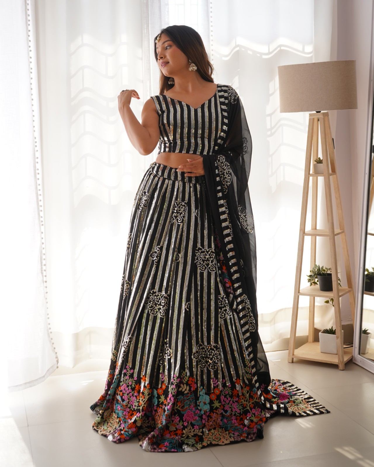 Bollywood Faux Georgette Lehenga Choli 3 Meter Can-Can Flair Semi Stitched