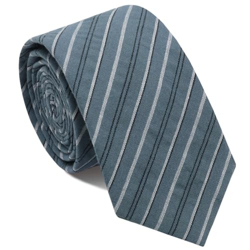Skinny Ties for Men,Cotton Linen Neck Tie for Daily Blue Striped Tie