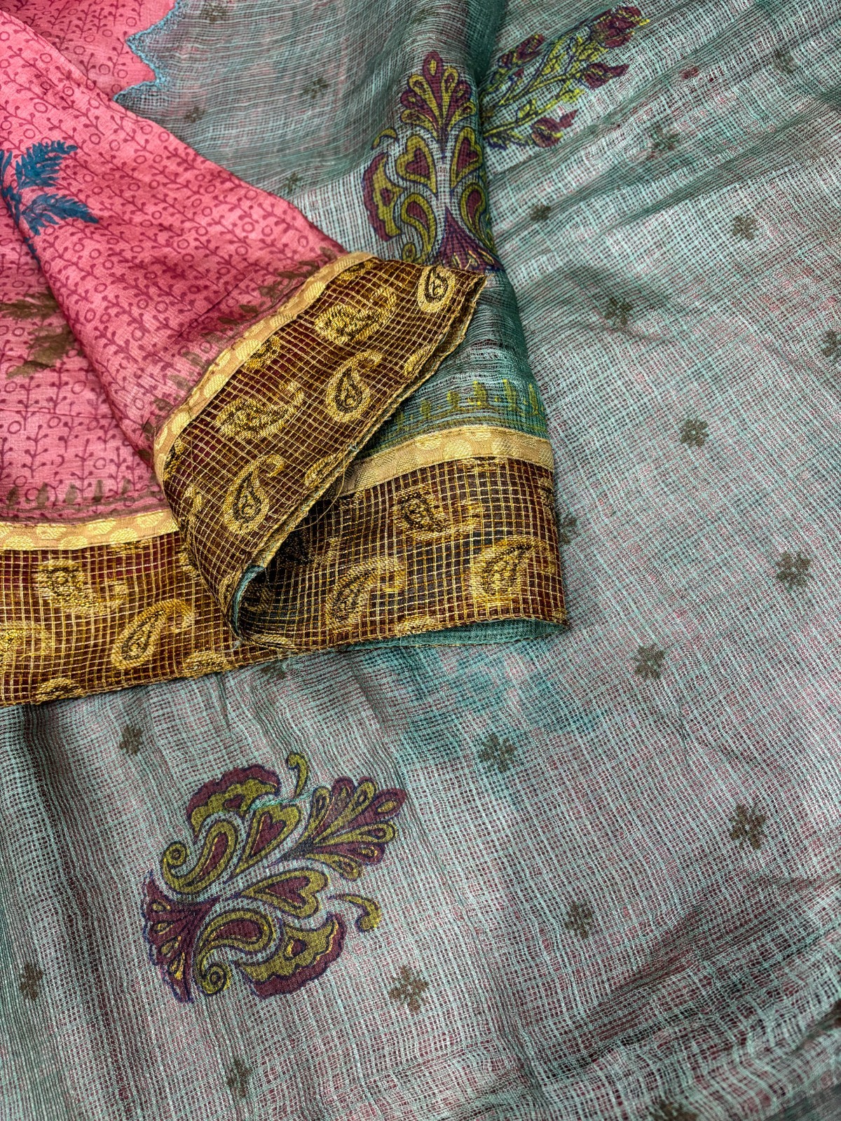 Vintage Tussar Silk Saree, Upcycled Printed Tussah Silk DIY Fabric TS1064