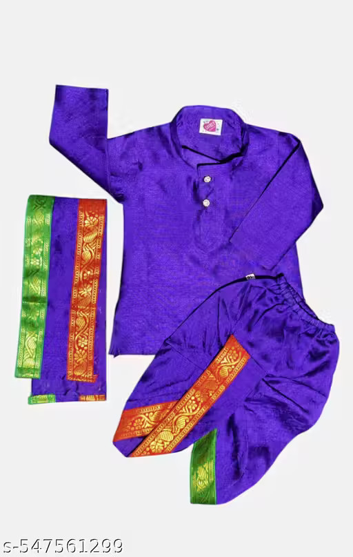 Kids/Boys Ethnic Wear South Indian Purple Color Dupatta With Dhoti Kurta Set….
