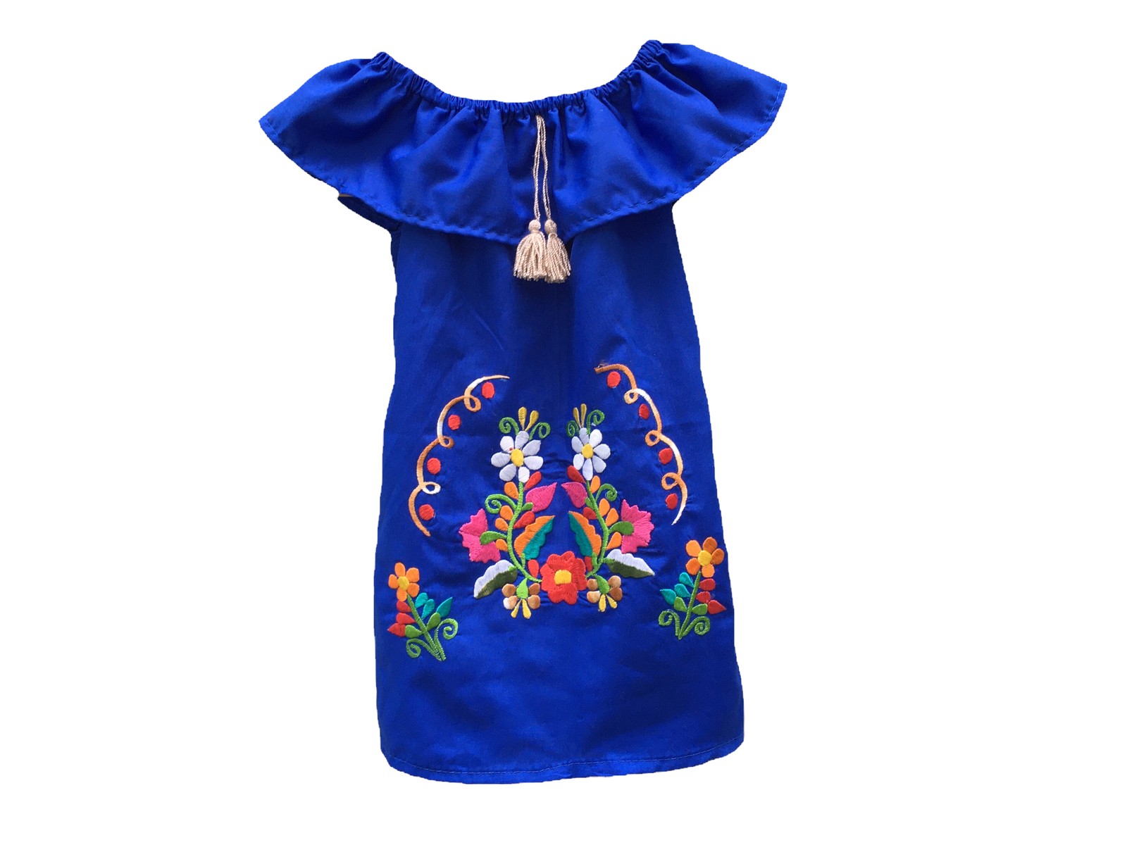 Handmade Girls Off the Shoulder Embroidered Mexican Dress – Size 2