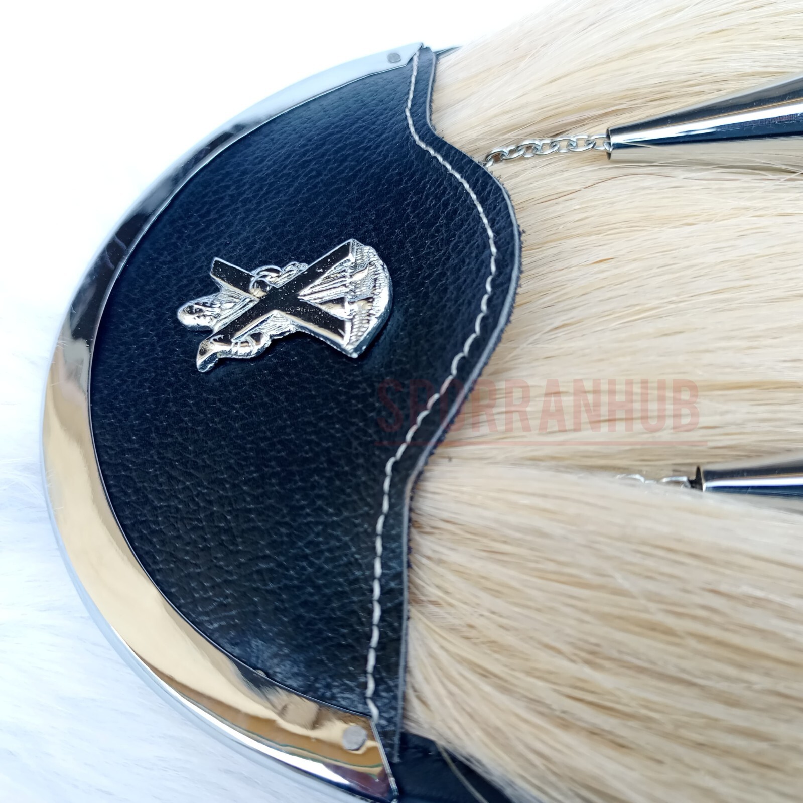 Original White Long Horse Hair Scottish Traditional Kilt Sporran High Quality