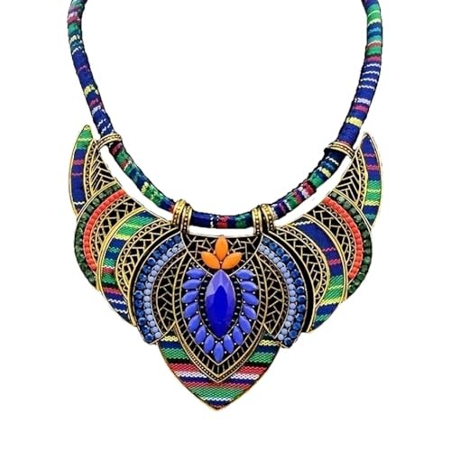 Ethnic Style Chunky Colorful Collar Festival Tribal Beaded Bib Choker C-Blue