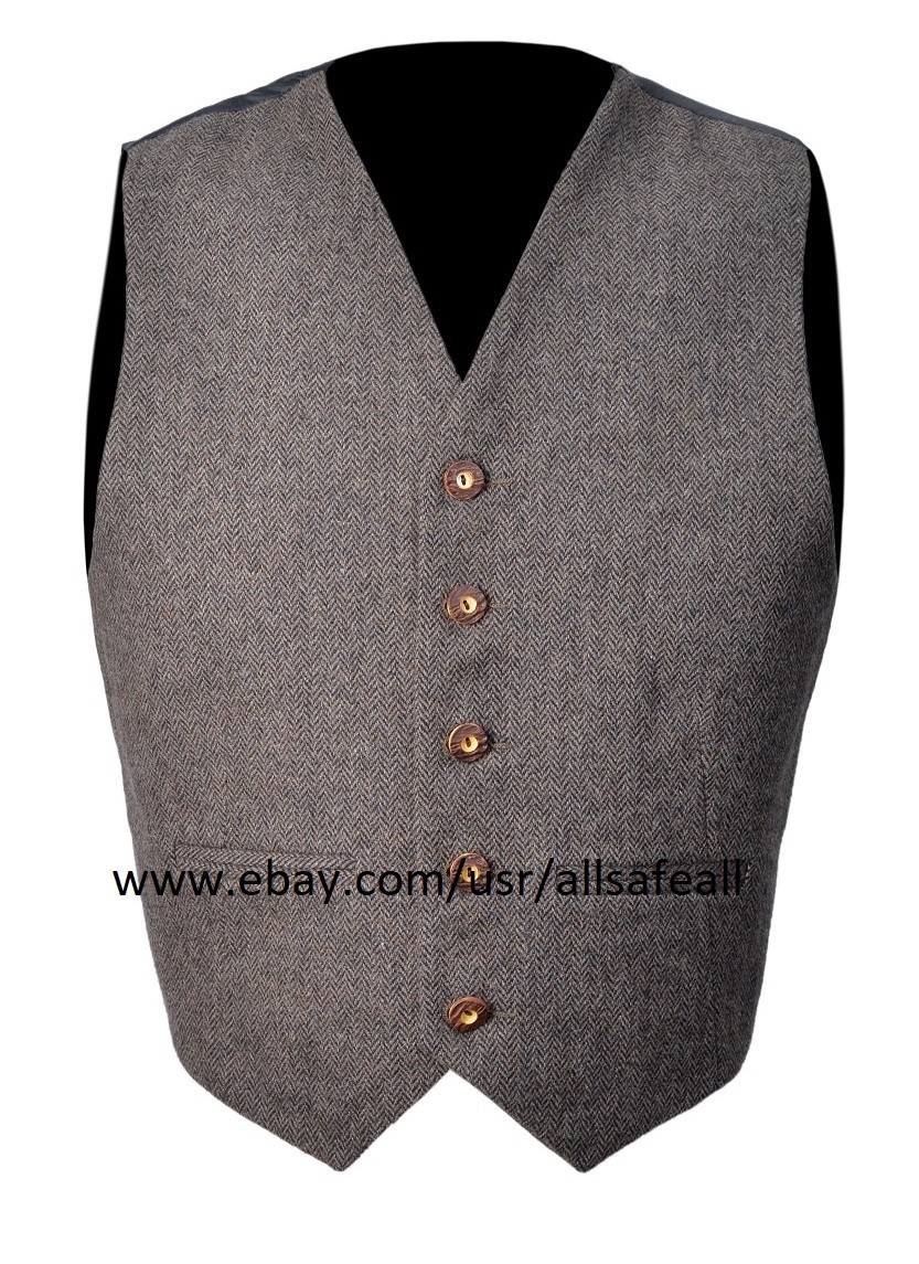 Scottish brown herringbone Tweed Argyle Kilt Jacket With Waistcoat/Vest