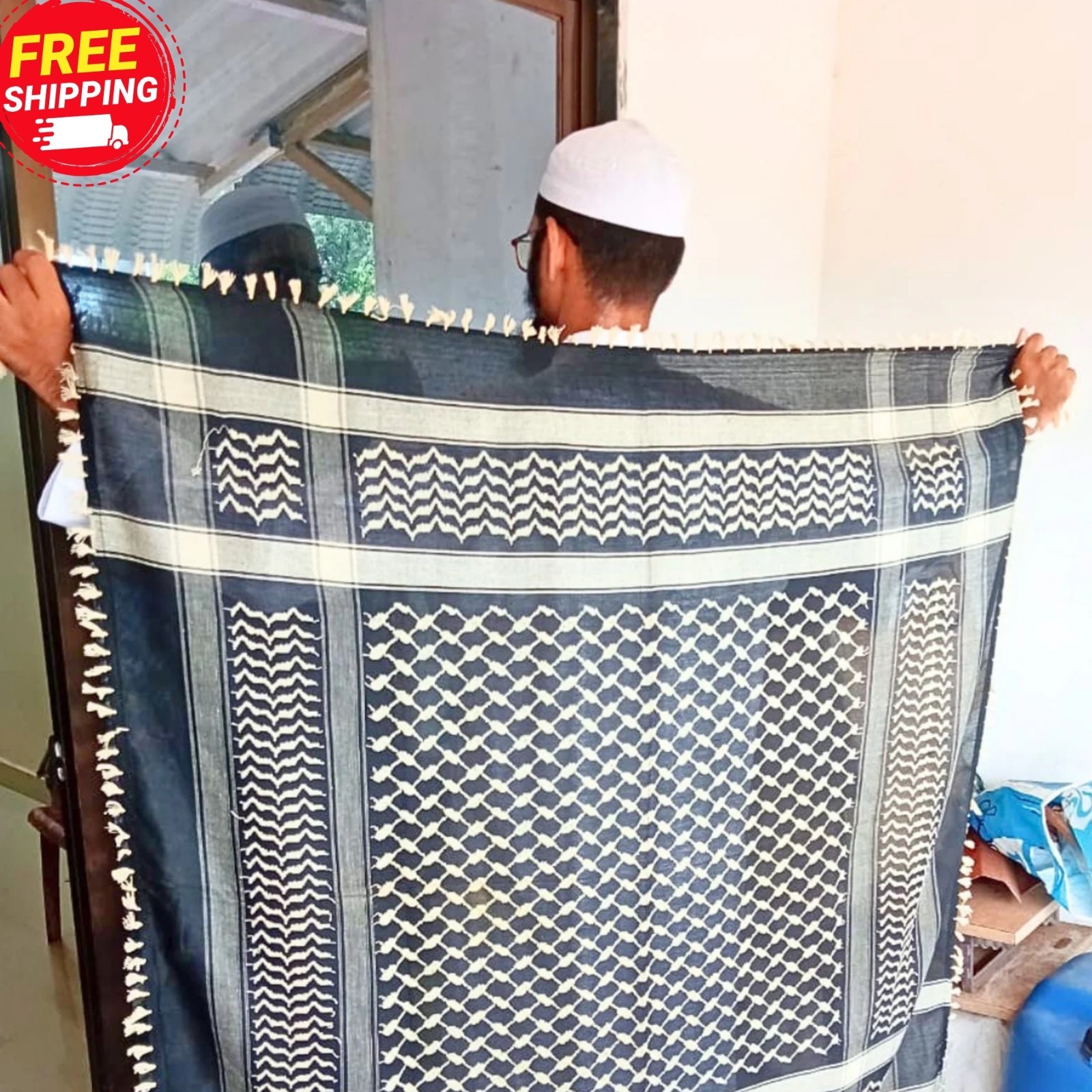 Cream Palestine Keffiyeh Scarf Arab Shemagh Tassel Cotton 48×48