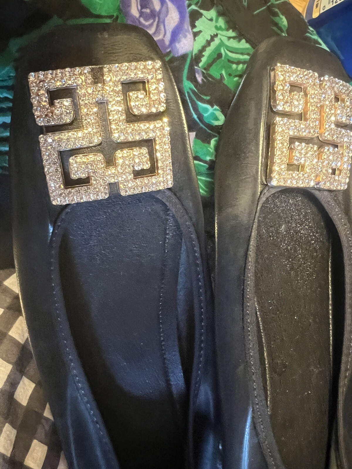 Korean Made PVC Black Crystal Embellish Women’s Ballet Flats 8-8.5