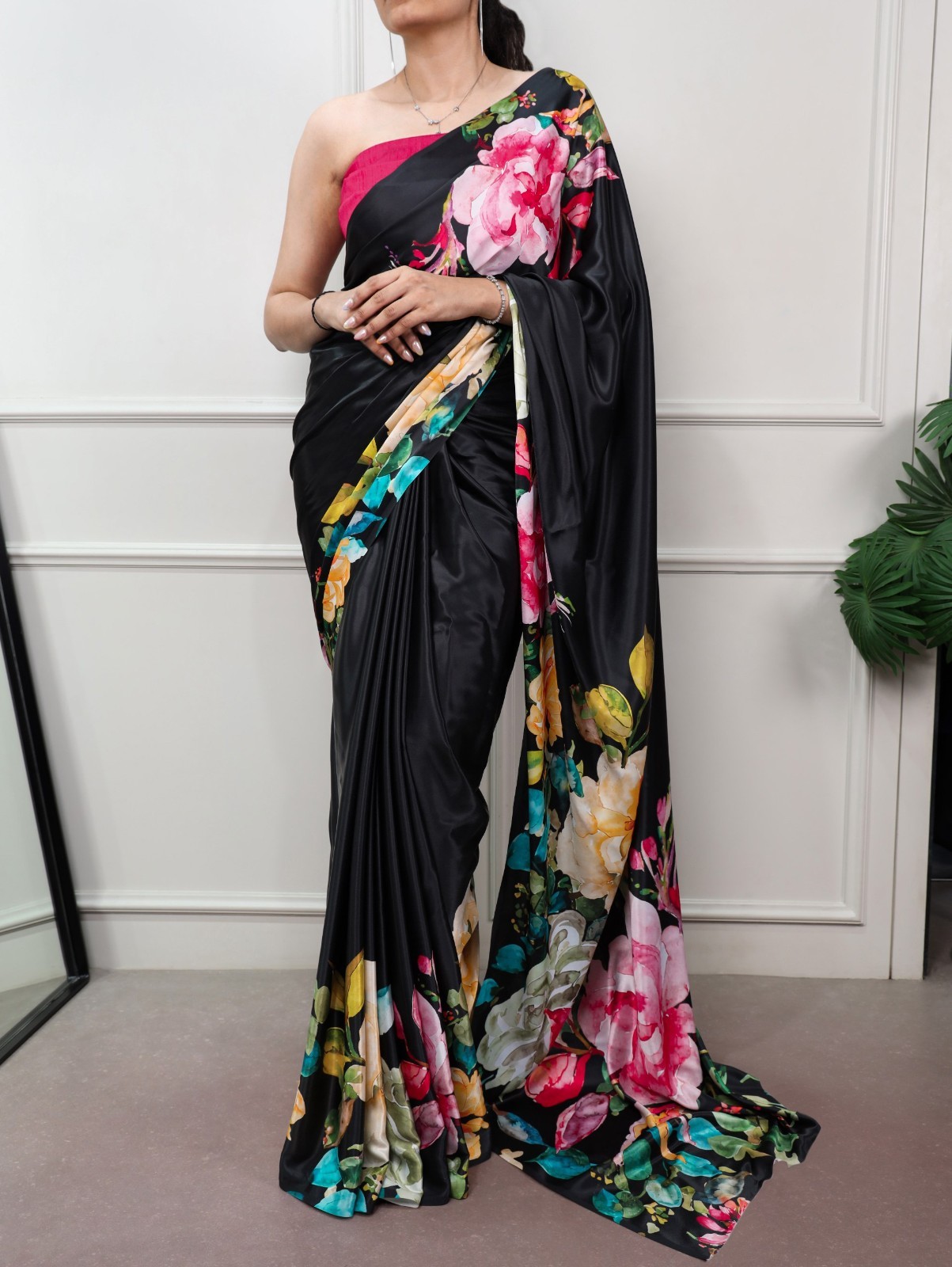 Launching New Printed Satin Silk Saree With Blouse For Party Wear