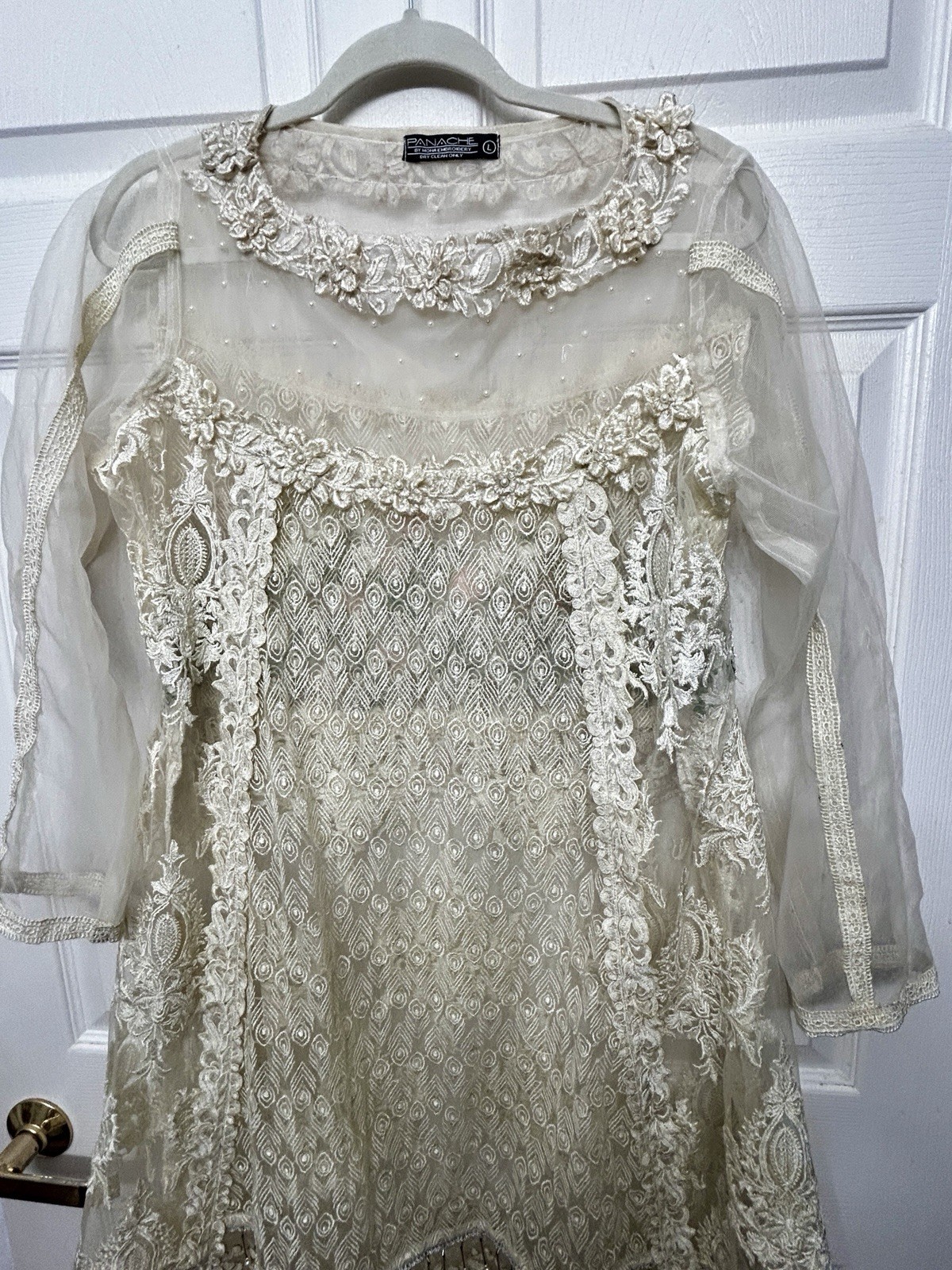 PANACHE By Mona Pakistani Luxury Embroidered Embellished Formal Dress ~ Large