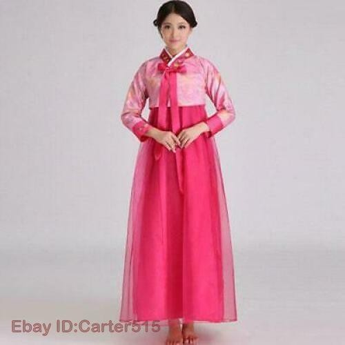 Women Korean Traditional Hanbok Gown National Dance Costume Dress 3Colors Long