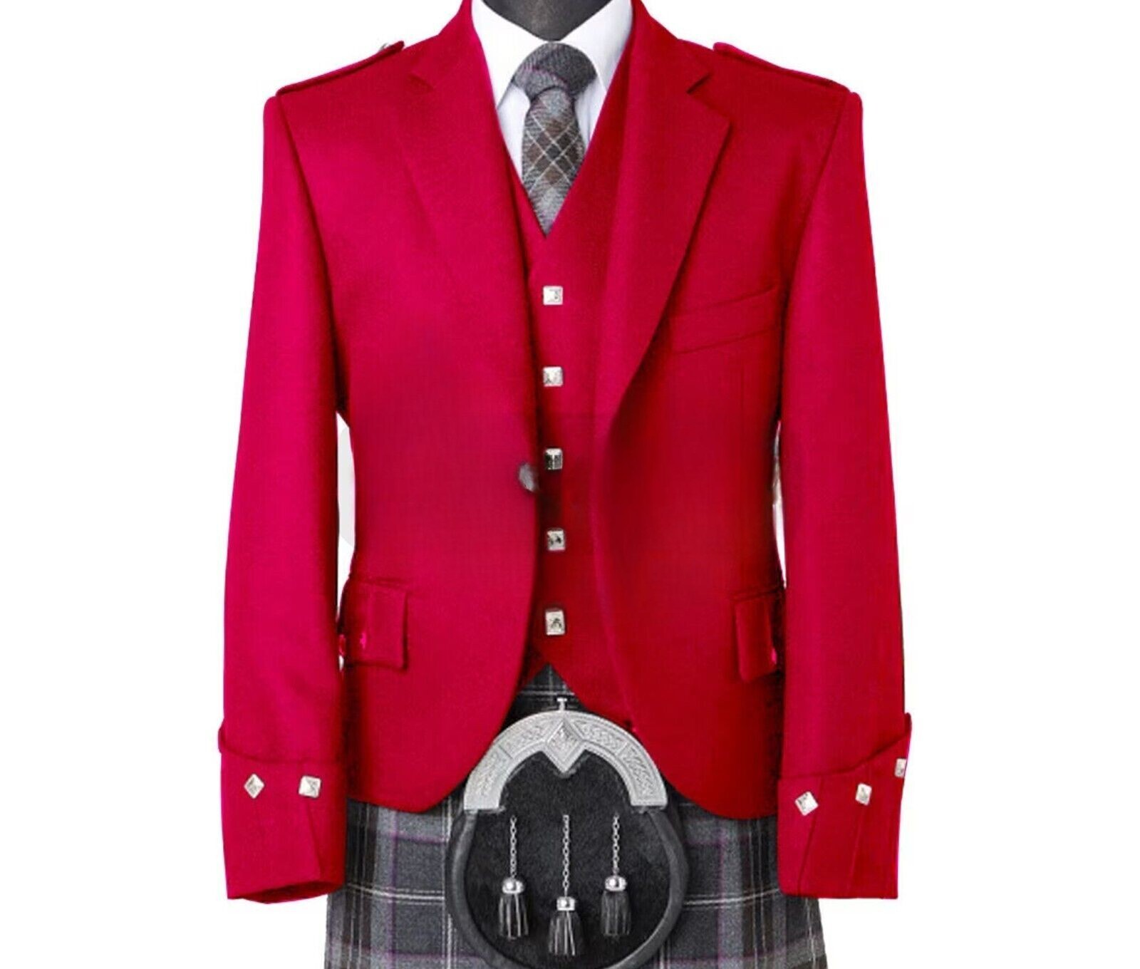 Men’s Scottish Serge Wool Argyle Kilt Jacket Different Colors With Waistcoat