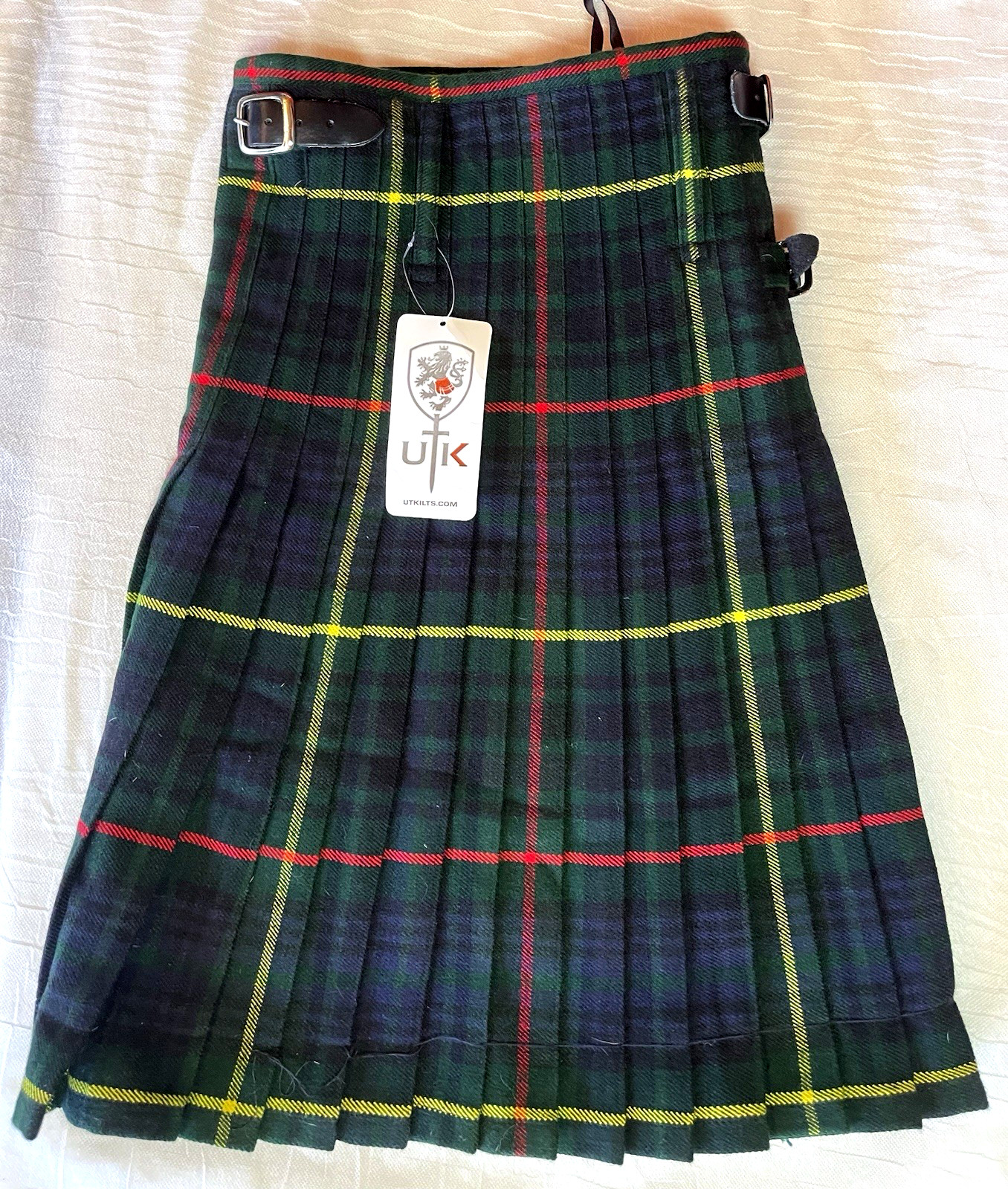 UT Kilts, Size 23, Scottish Design Tartans, Plaid Blue/Green/Red/Yellow, NWT