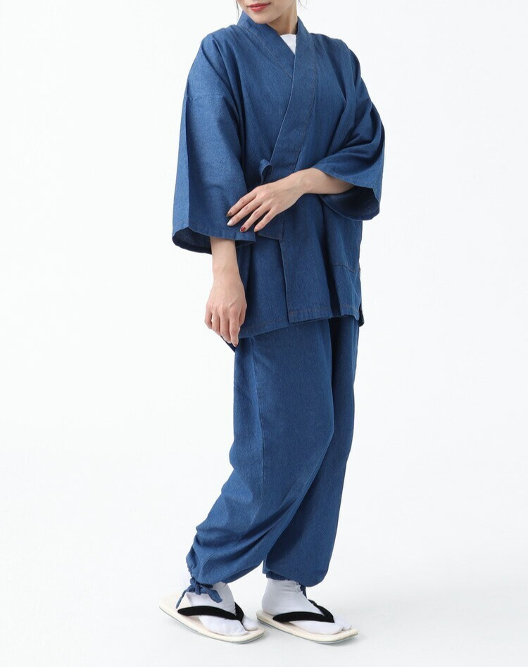Japanese DENIM SAMUE Traditional Kimono Ladies 100% Cotton Blue Relax Work Wear