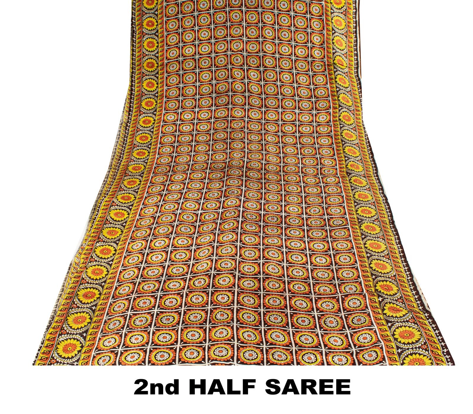 Sanskriti Vintage Saree Brown Soft Pure Silk Floral Print Sari 6+Yd Craft Fabric