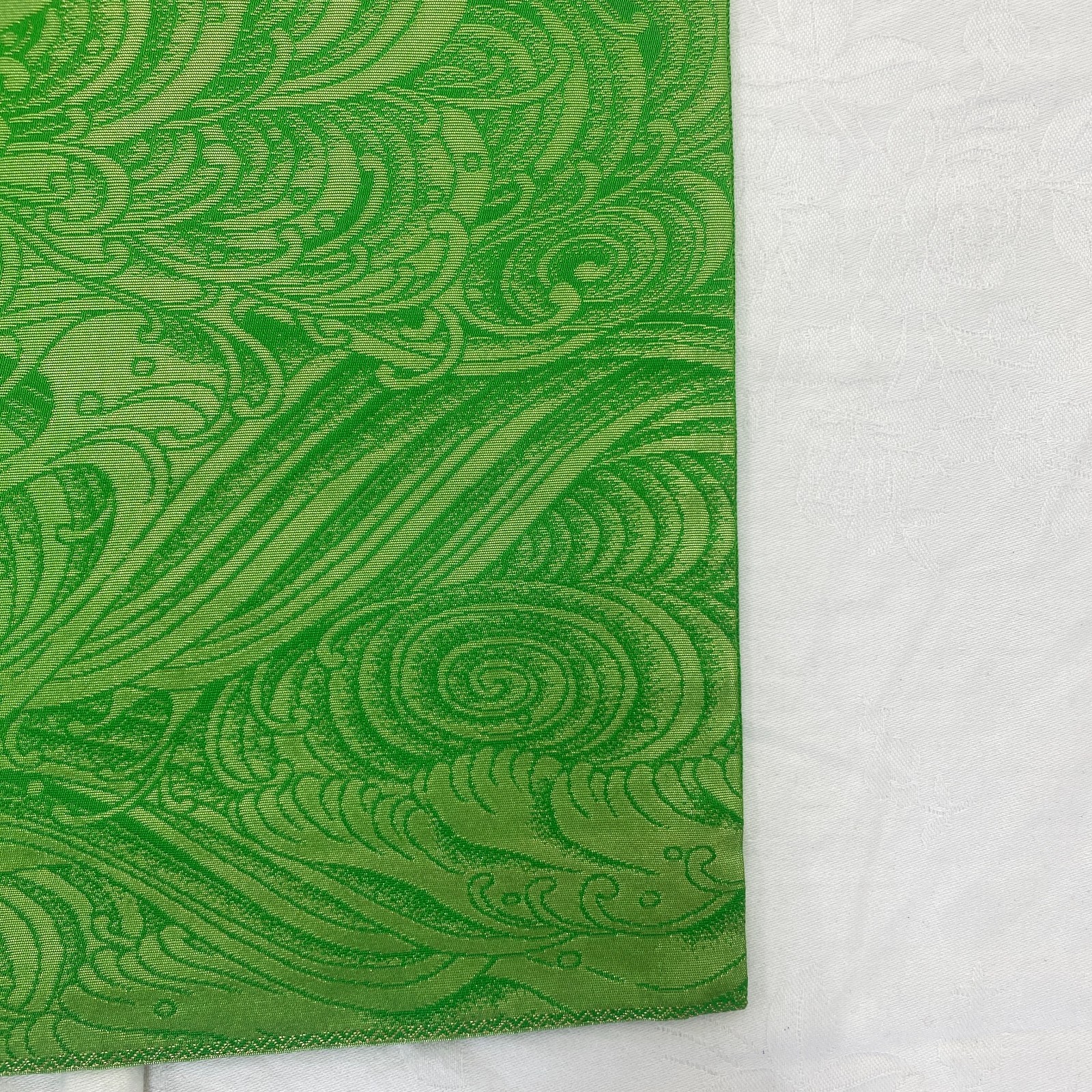 Japanese Vintage Kimono Fukuro Obi Silk Green Traditional Authentic 163 x 12 in