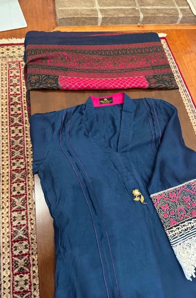 Aisha Imran Blue & Pink Salwar Kameez with Embroidered Dupatta & Lace – Size M