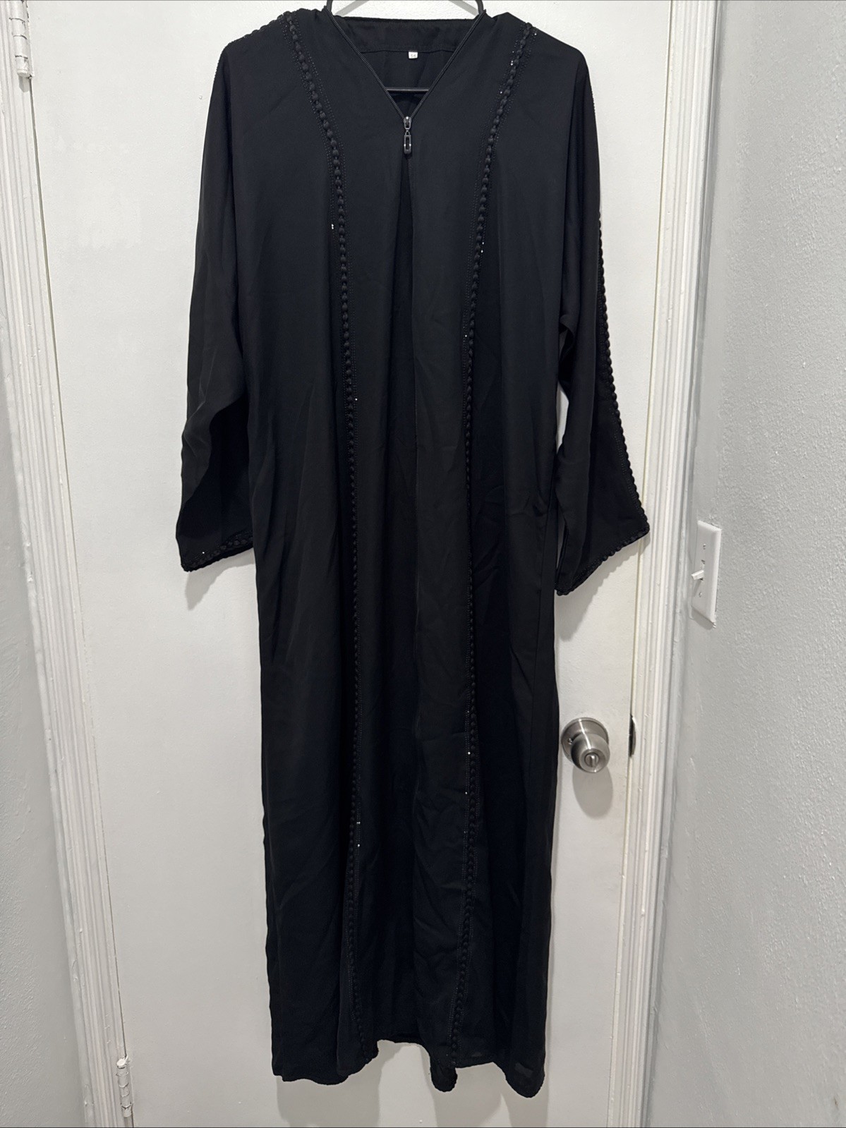 Women Eid/Party/Casual Black Burqa Muslim Abaya With Zipper Embroidery Burqa