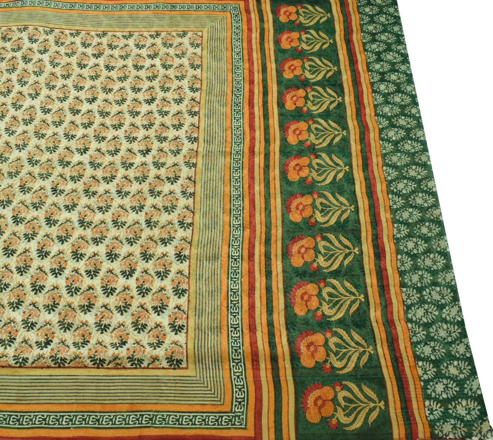 Sushila Vintage Green Saree 100% Pure Georgette Silk Printed Floral Craft Fabric