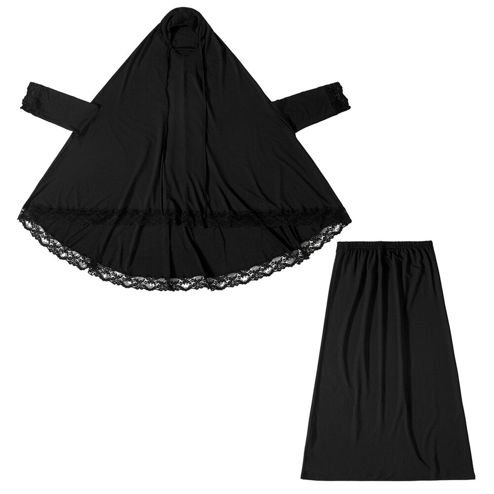 Two Piece Girls Kids Overhead Khimar Hijab Skirt Set Muslim Girls Prayer Dress