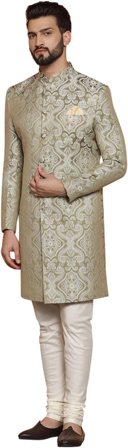 NWT $210 SIZE 44 KISAH Men’s Sherwani Set- Textured Cotton Blend * NEEDS BUTTONS