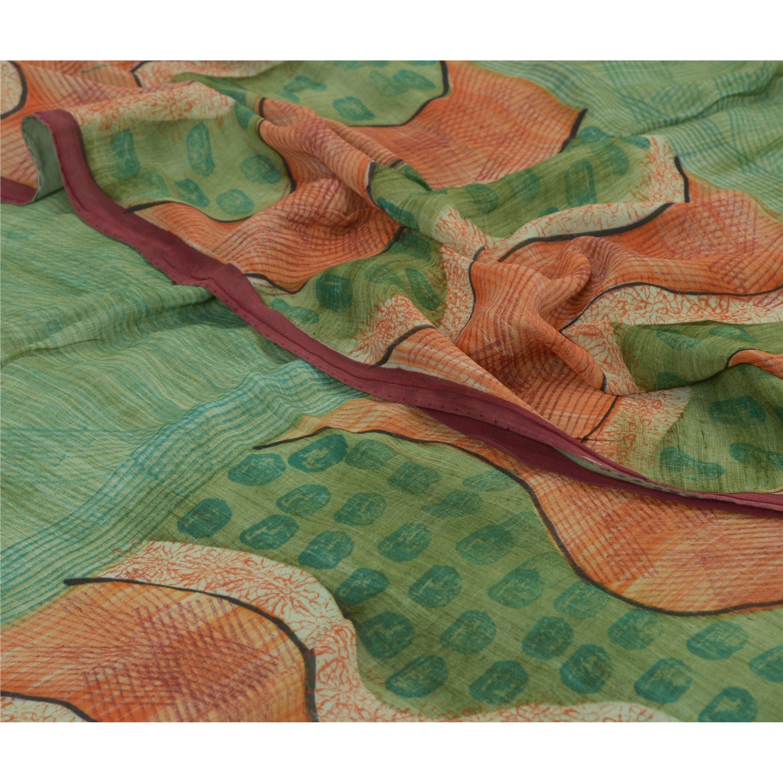 Sanskriti Vintage Green Sarees Pure Georgette Silk Printed Sari Craft 5Yd Fabric